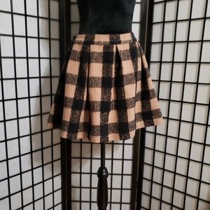 Honey Punch Brown Black Plaid Skater Skirt